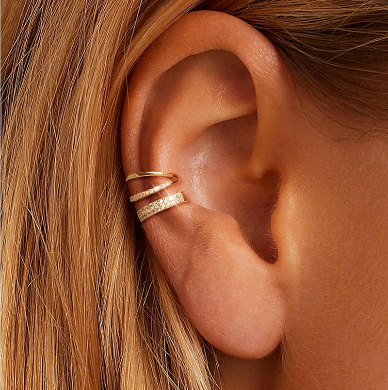 Funsanny Store Gold Ear Cuffs Earrings for Women Non Piercing - Clip on Cartilage Earrings Dainty 14K Gold Sterling Silver Plated Cubic Zirconia Huggie Hoop Earring for Women No Tarnish Trendy Jewelry Set - Image 3
